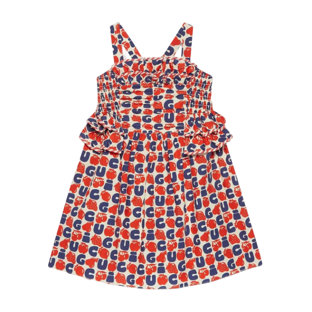 Vestido Gucci Frutas Azul e Vermelho Infantil Tam 8 Br