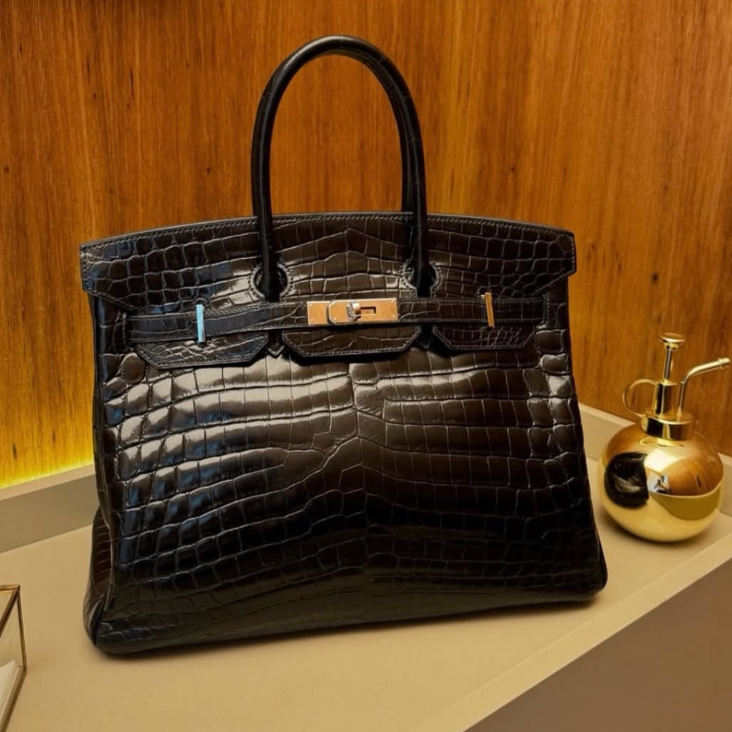 Bolsa Hermes Birkin Niloticus Black Ferragem Paladium 35