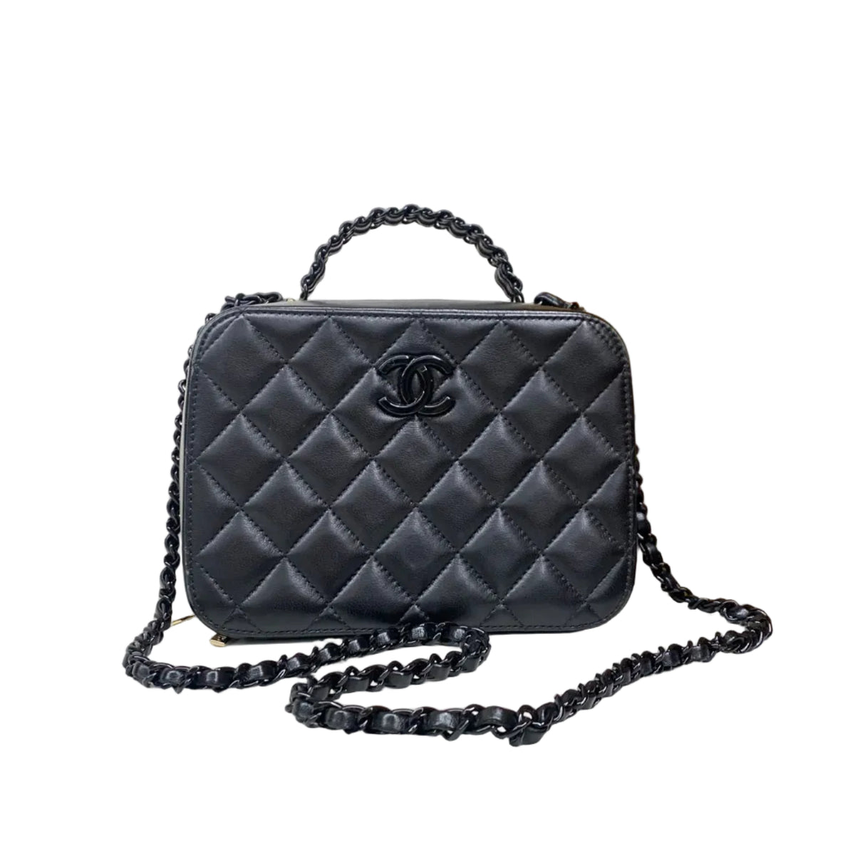 Bolsa Chanel Quilted Lambskin Vanity Preta