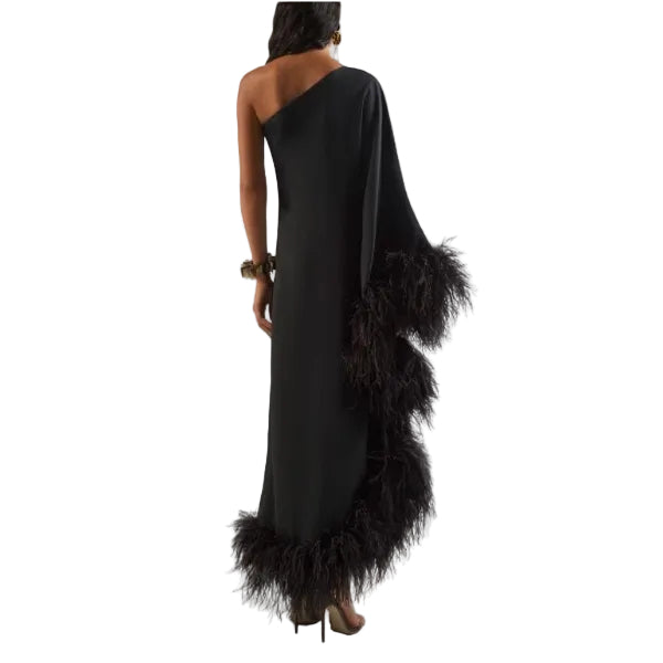 Vestido Taller Marmo Preto Com Plumas Tam 40 BR