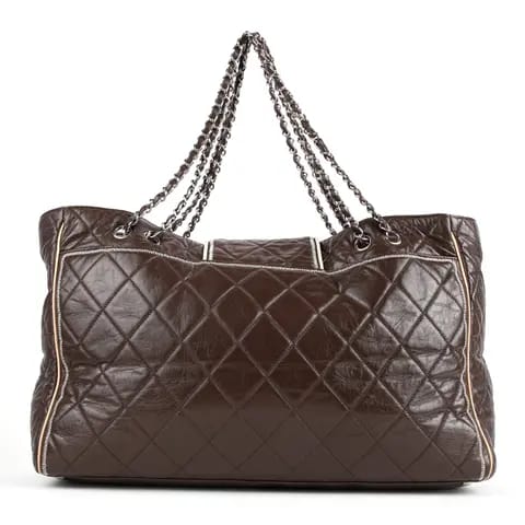 Bolsa Chanel East West Accordion Tote Marrom Grande