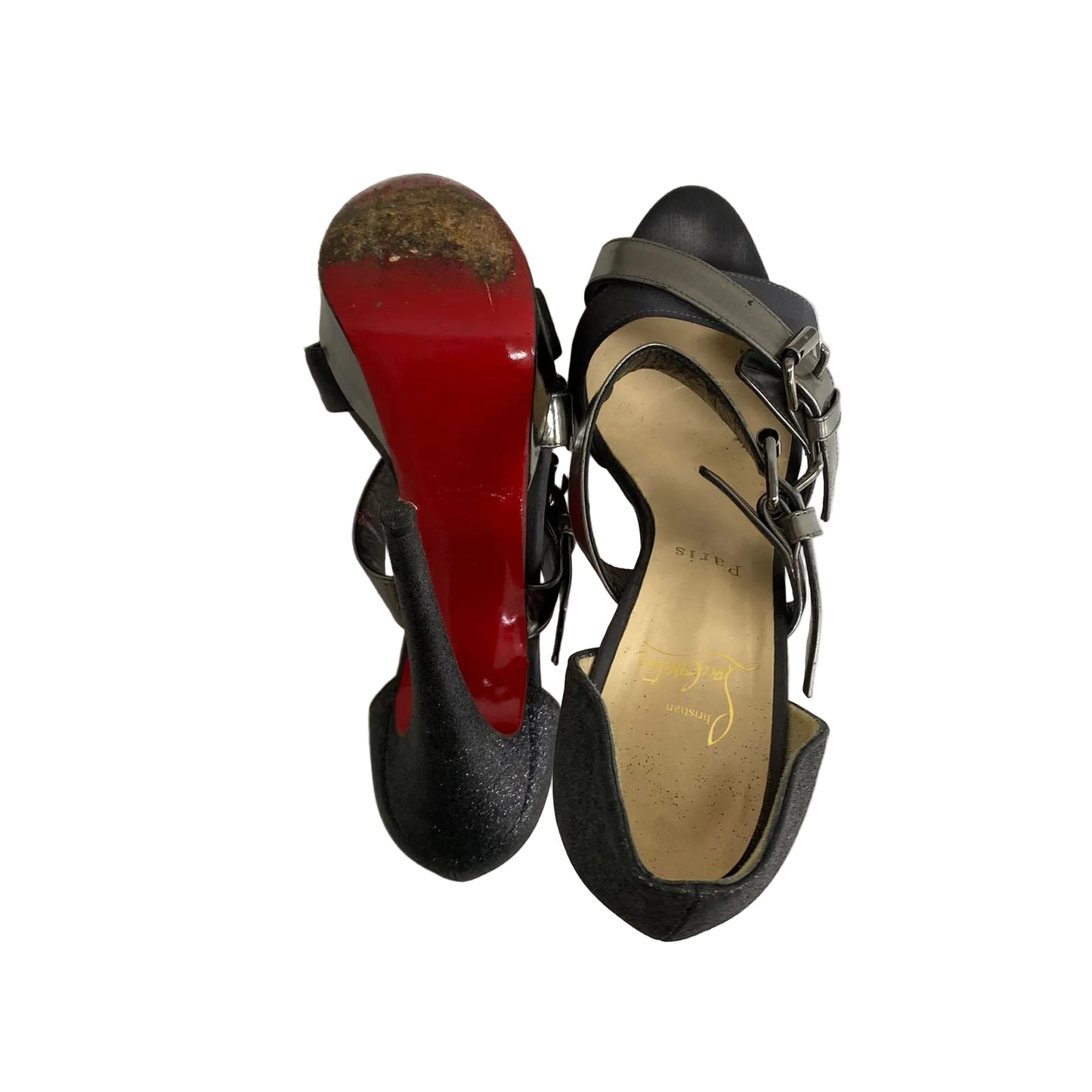 Sandalia Louboutin Cinza Salto Brilho Tam 35,5 Br