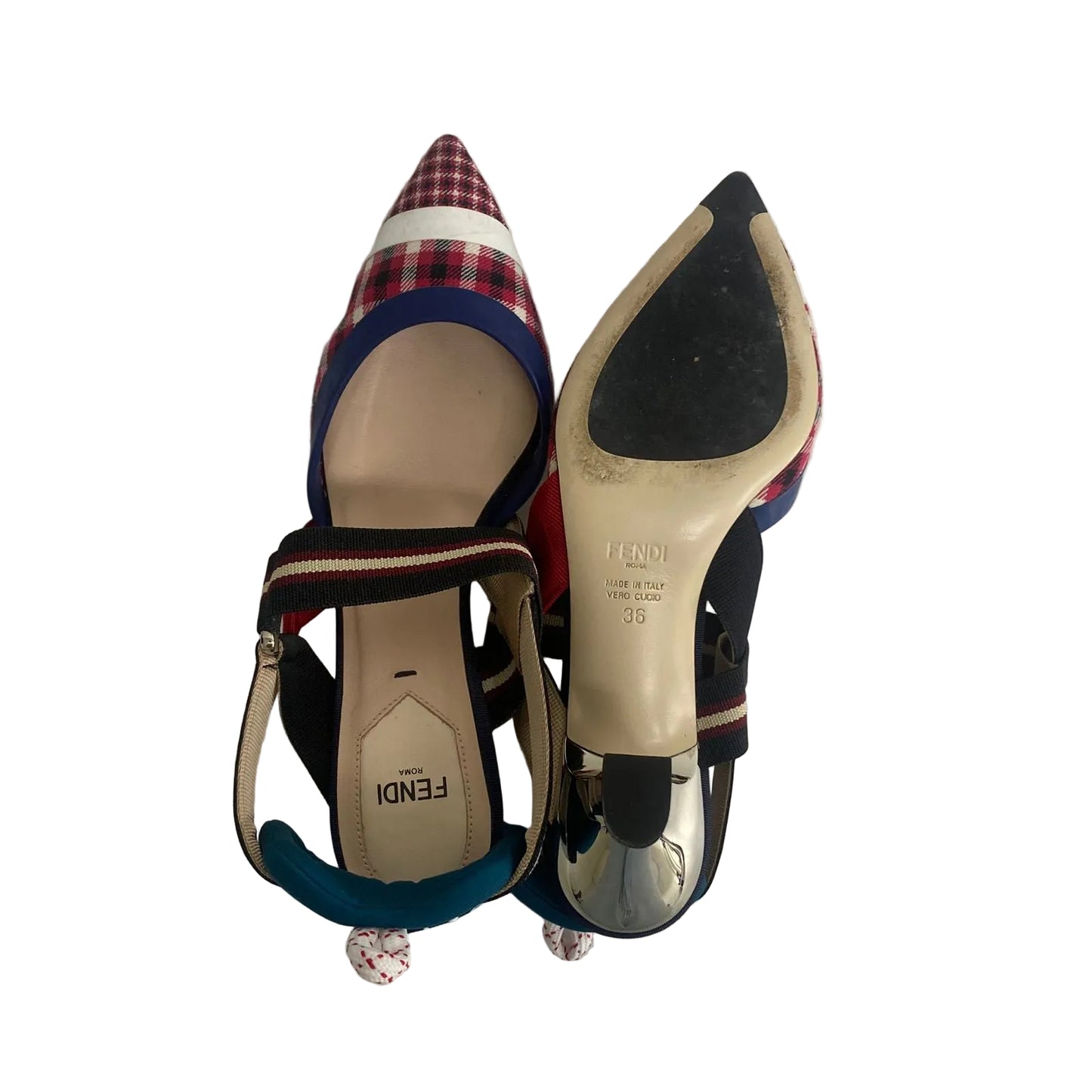Sapato Slingback Fendi Xadrez Tam 34 Br