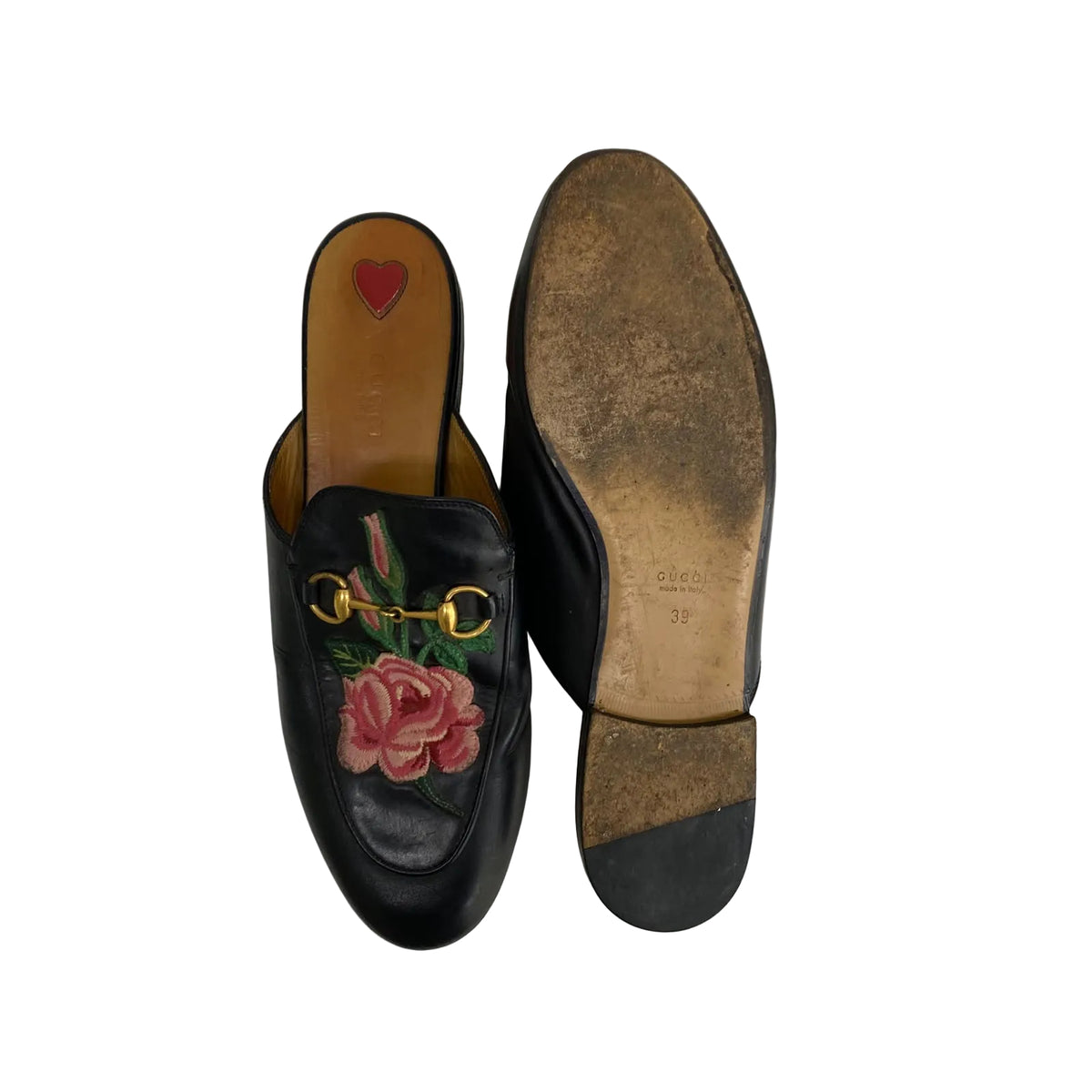Mule Gucci Princetown Preto Flor Rosa Tam 37 BR