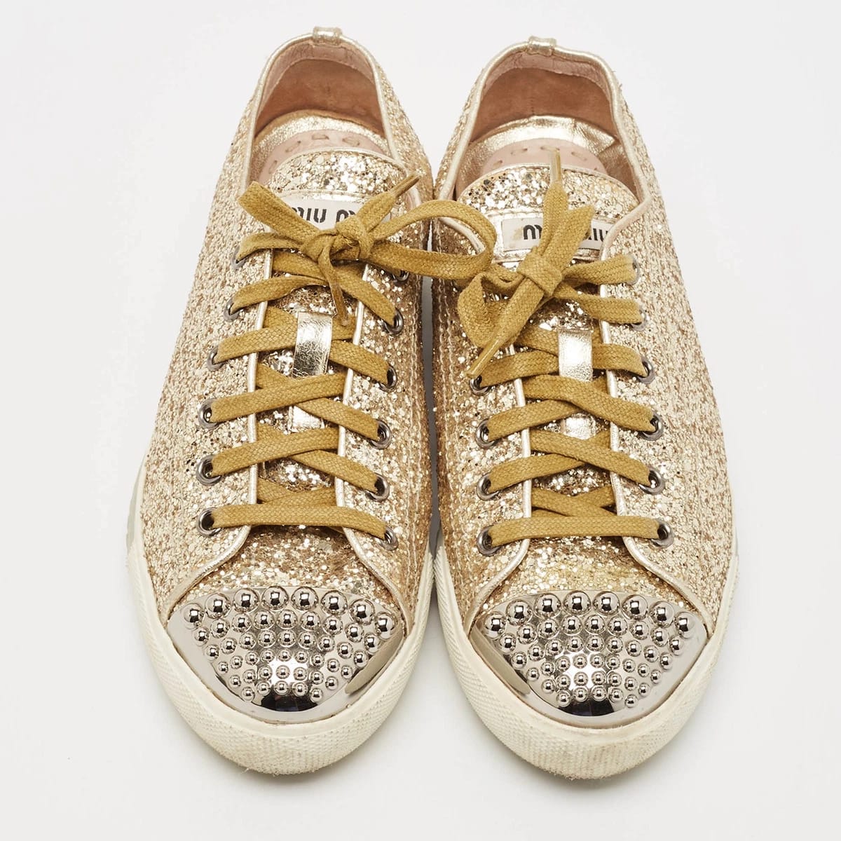 Tenis Miumiu Gold Gitter Metal Cap Dourado Tam 35,5 Br
