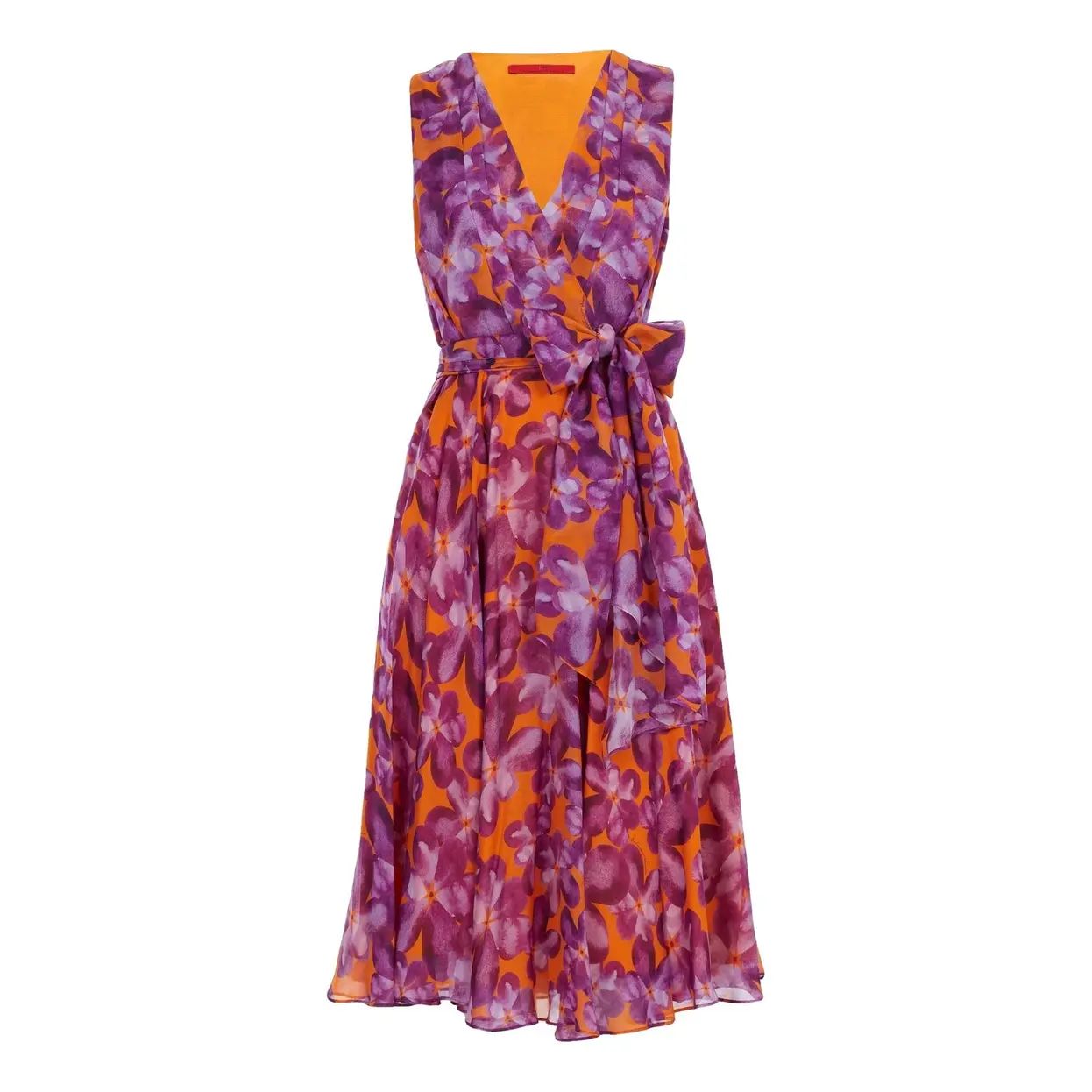 Vestido Carolina Herrera Estampa Roxo e Laranja Tam 40 BR
