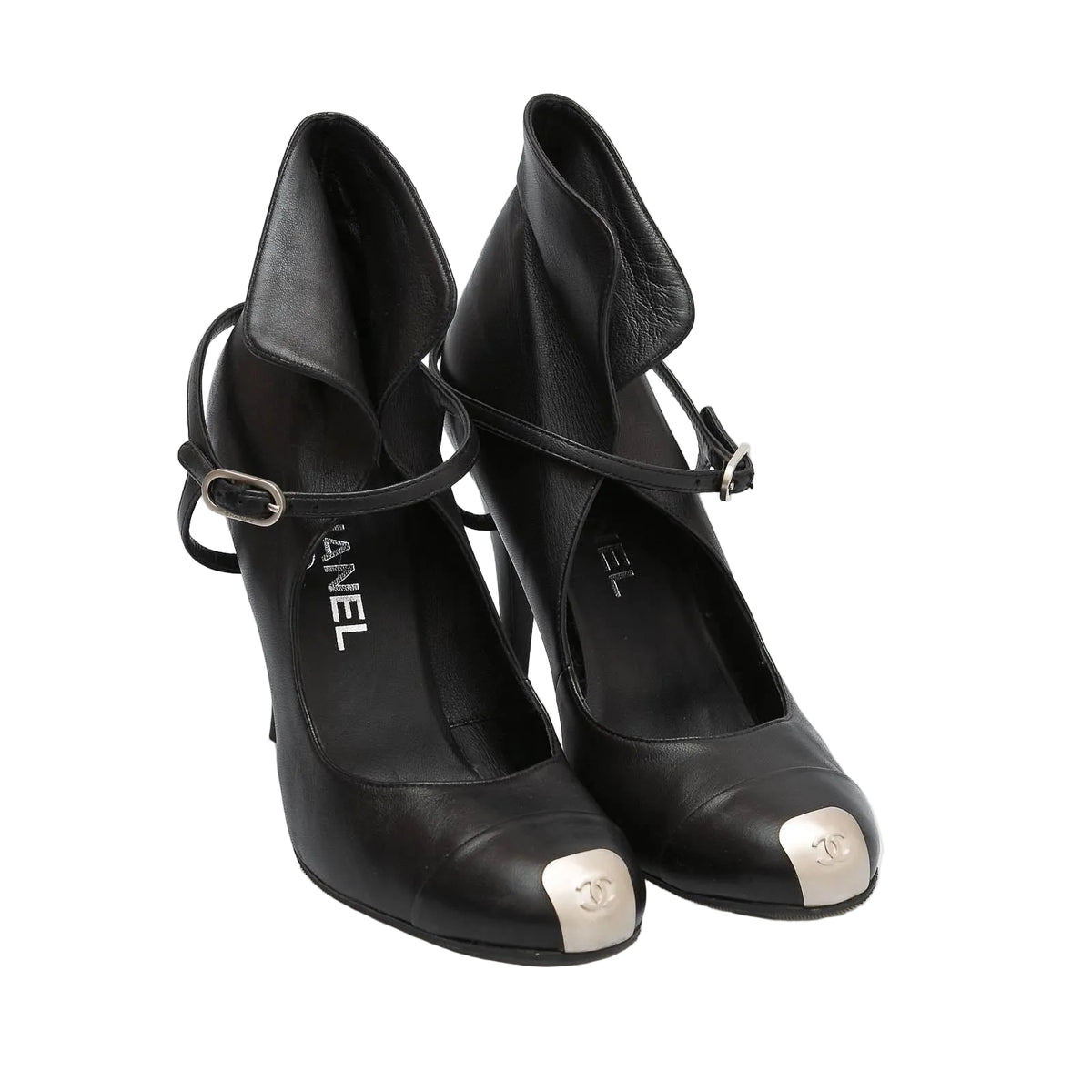 Sandalia Chanel Couro Com Fivela Preta Tam 38,5 Br