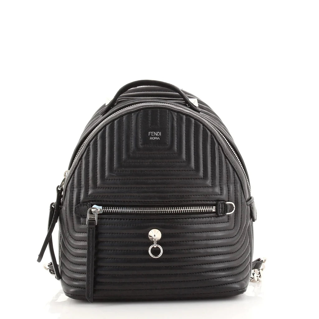 Mochila Fendi DotCom Preta Acolchoada Mini