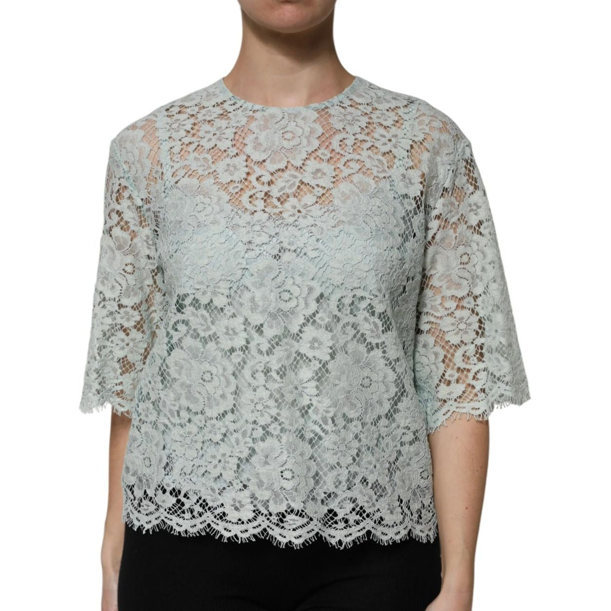 Blusa Valentino Azul Renda Tam 36 BR