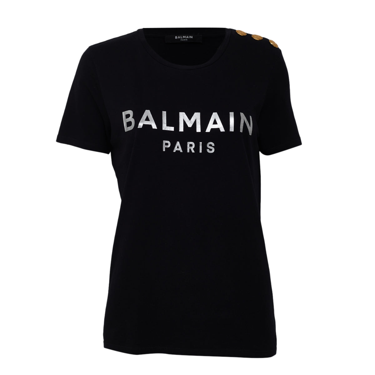Bolsas . Camiseta Balmain Preta Logo Prata Tam P Br