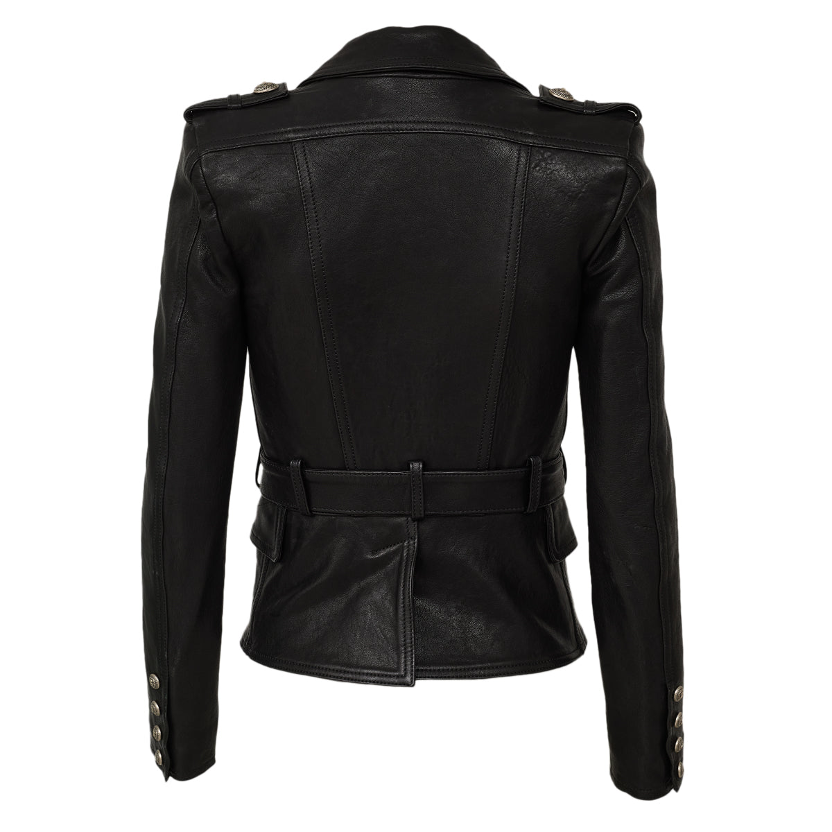 Jaqueta Balmain Couro Preto Tam 32 Br