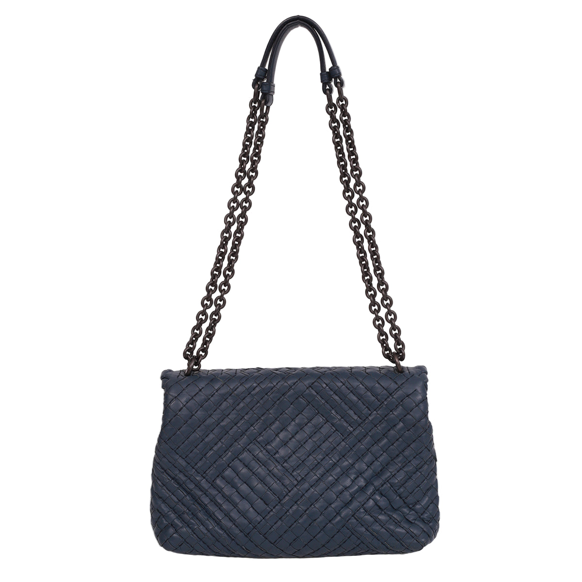 Bolsa Bottega Veneta Olimpia Intrecciato Azul Marinho