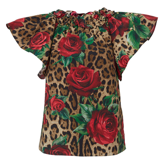 Blusa Dolce & Gabbana Animal Print com Rosas Infantil Tam. 12 Br