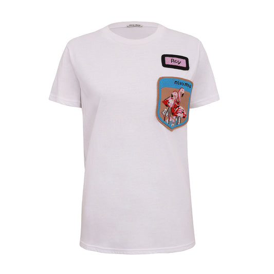 Camiseta Miu Miu Branca com Flamingos TAM. P BR