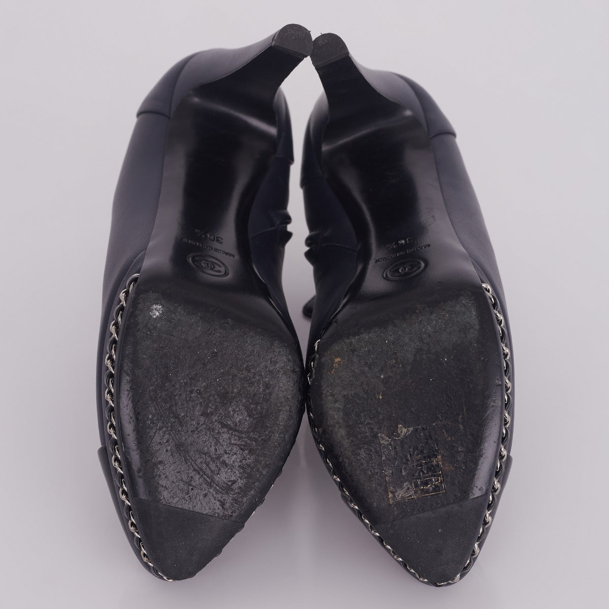 Bota Chanel Couro Azul Marinho TAM. 34,5 BR