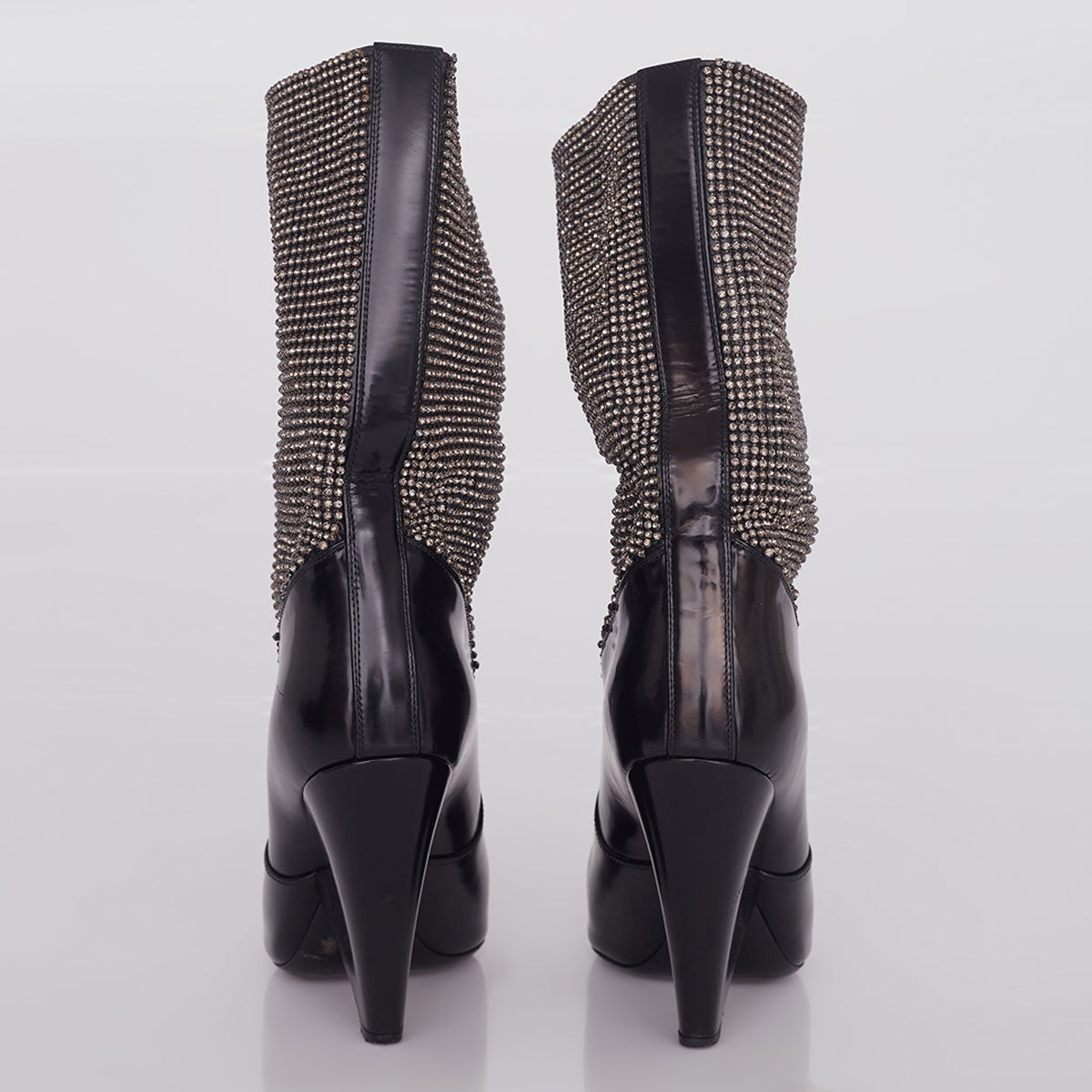 Bota Saint Laurent Embellished Cone Heel Mid Calf Tam. 36 Br