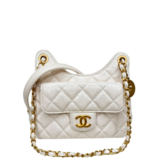 Bolsa Chanel Shiny Crumpled Quilted Small Branca