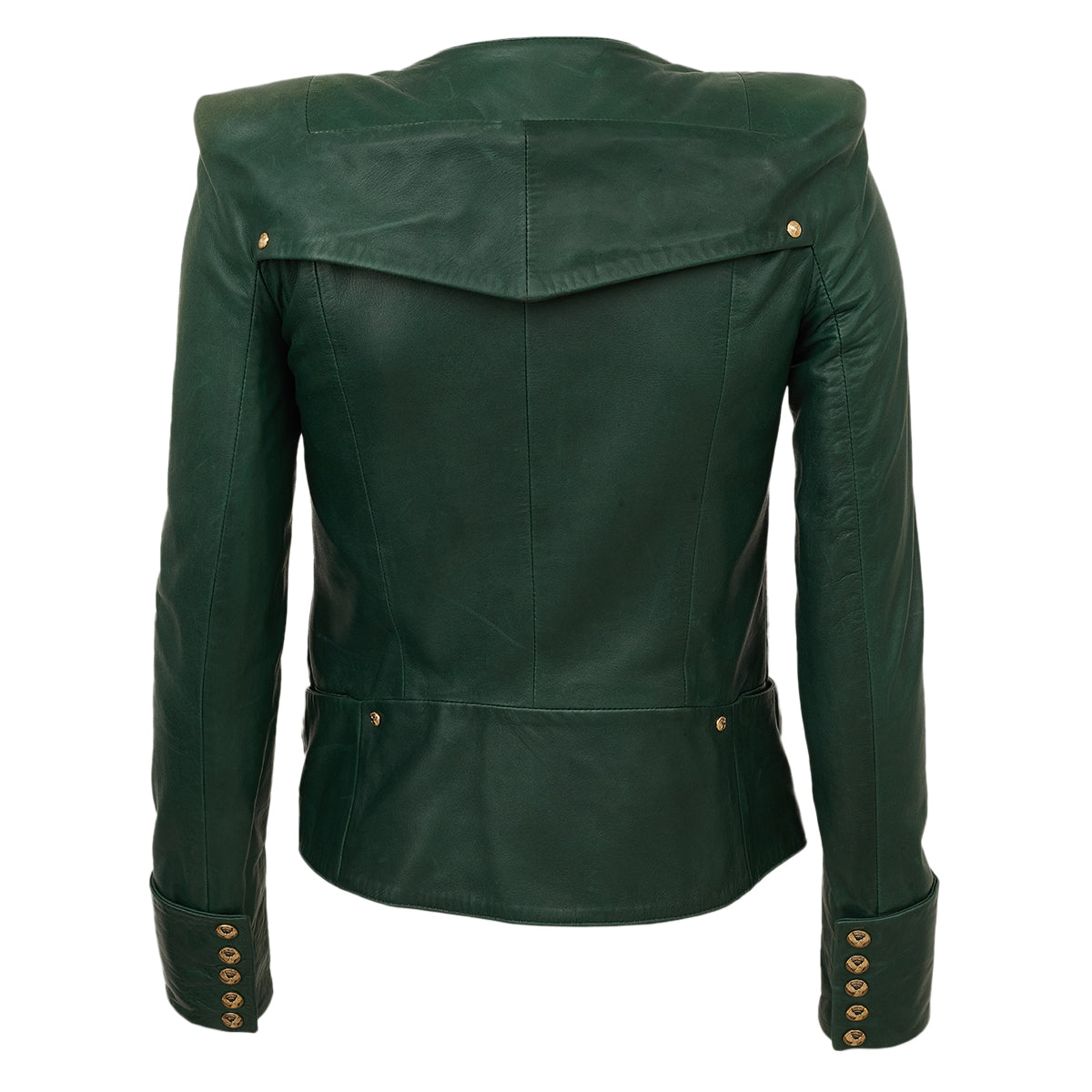 Jaqueta Balmain Couro Verde Tam 34 BR