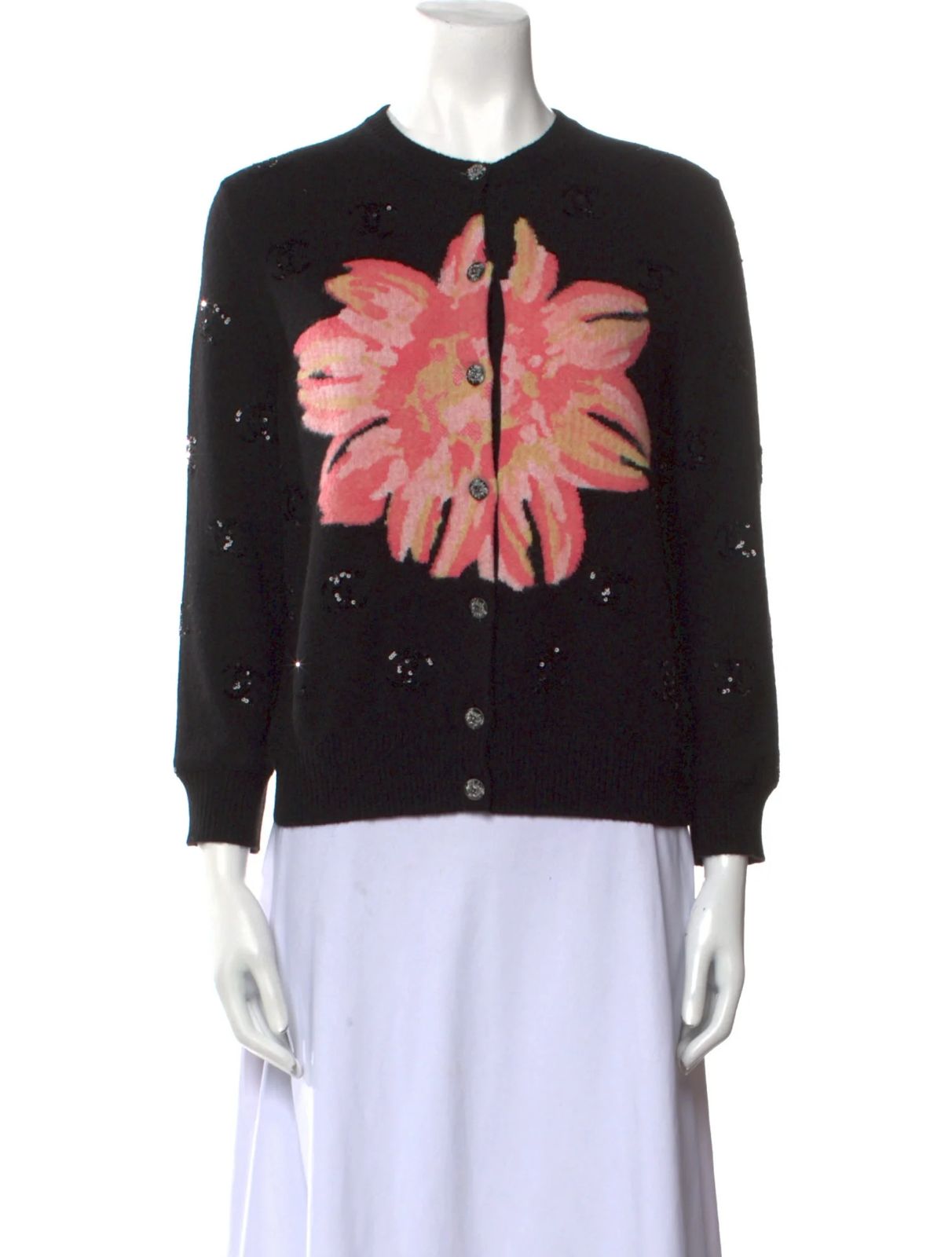 Casaco Chanel Preto Floral Tam. GG BR