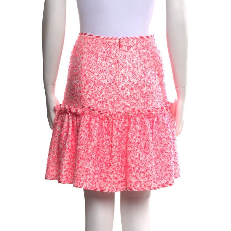 Saia Chanel Rosa Tweed Bordada Tam 34 BR
