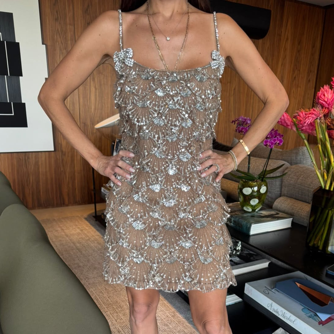 Vestido Valentino Bordado Bege Tam 38 Br