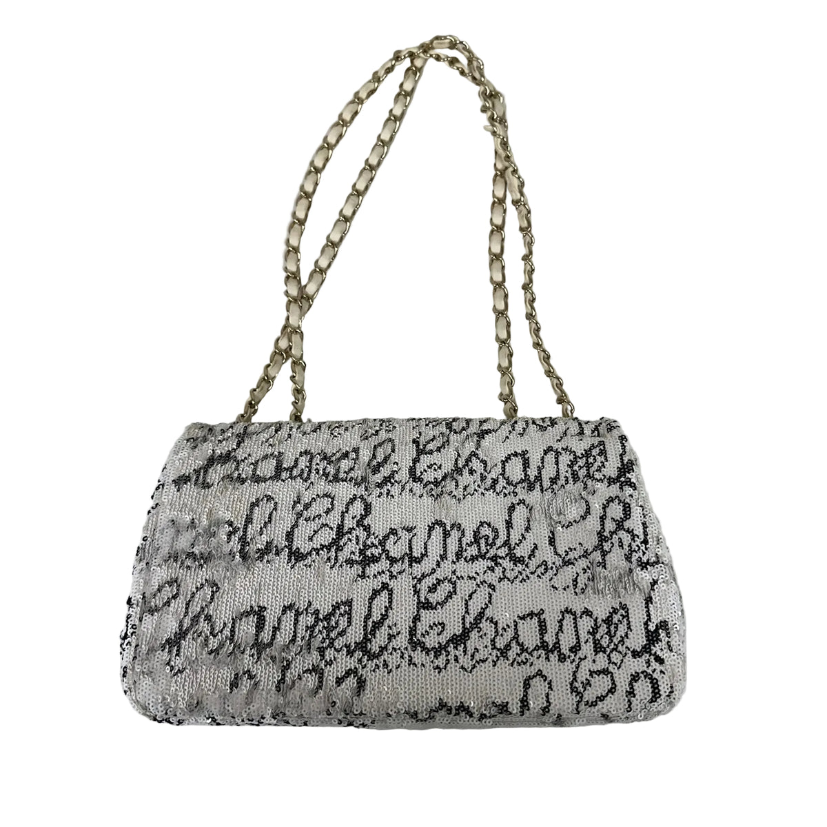 Bolsa Chanel White and Black Sequin Flap Bag