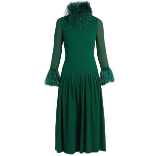 Vestido Saint Laurent Verde Com Plumas Tam P Br