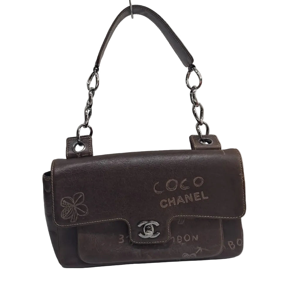 Bolsa Chanel Vintage Coco Mademoiselle Graffiti Flap Marrom