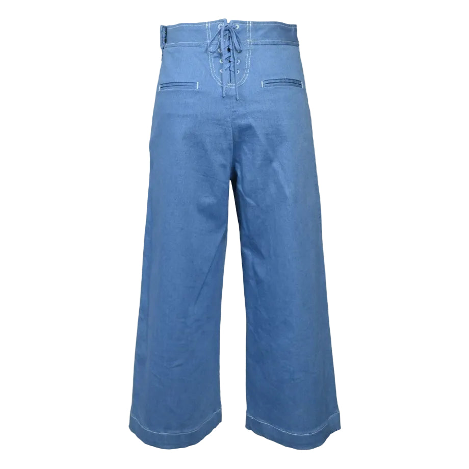 Calça Tory Burch Azul Botões Bege Tam 40 Br