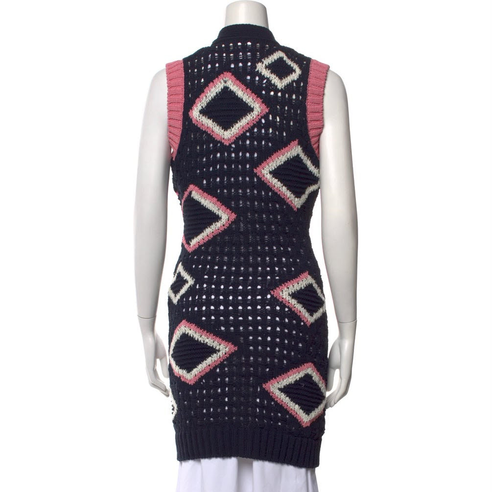 Colete Chanel Tricot Azul e Rosa Tam 34 BR