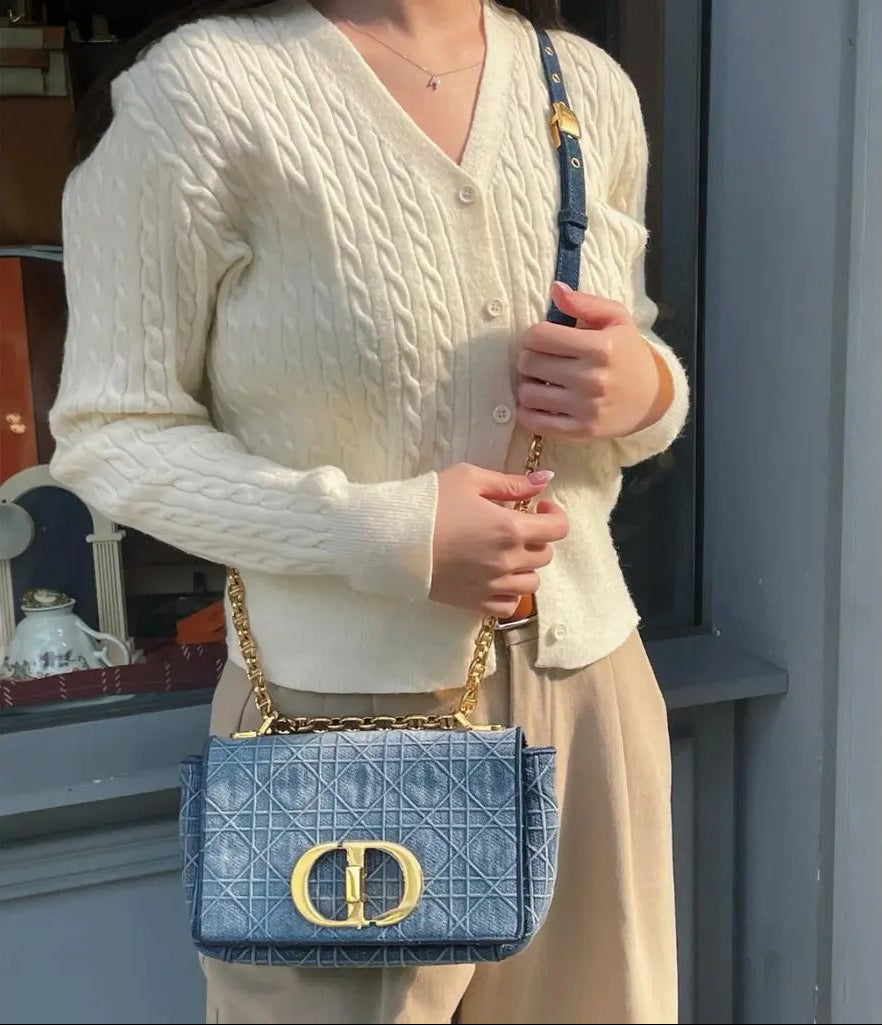 Bolsa Christian Dior Cannage Caro Denim Azul