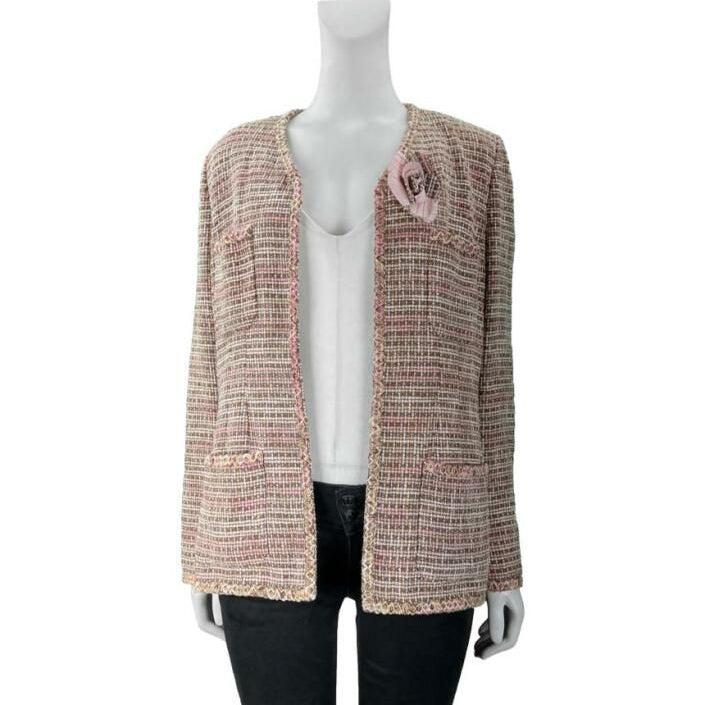 Casaco Chanel Tweed Rosa e Marrom Tam 44 Br