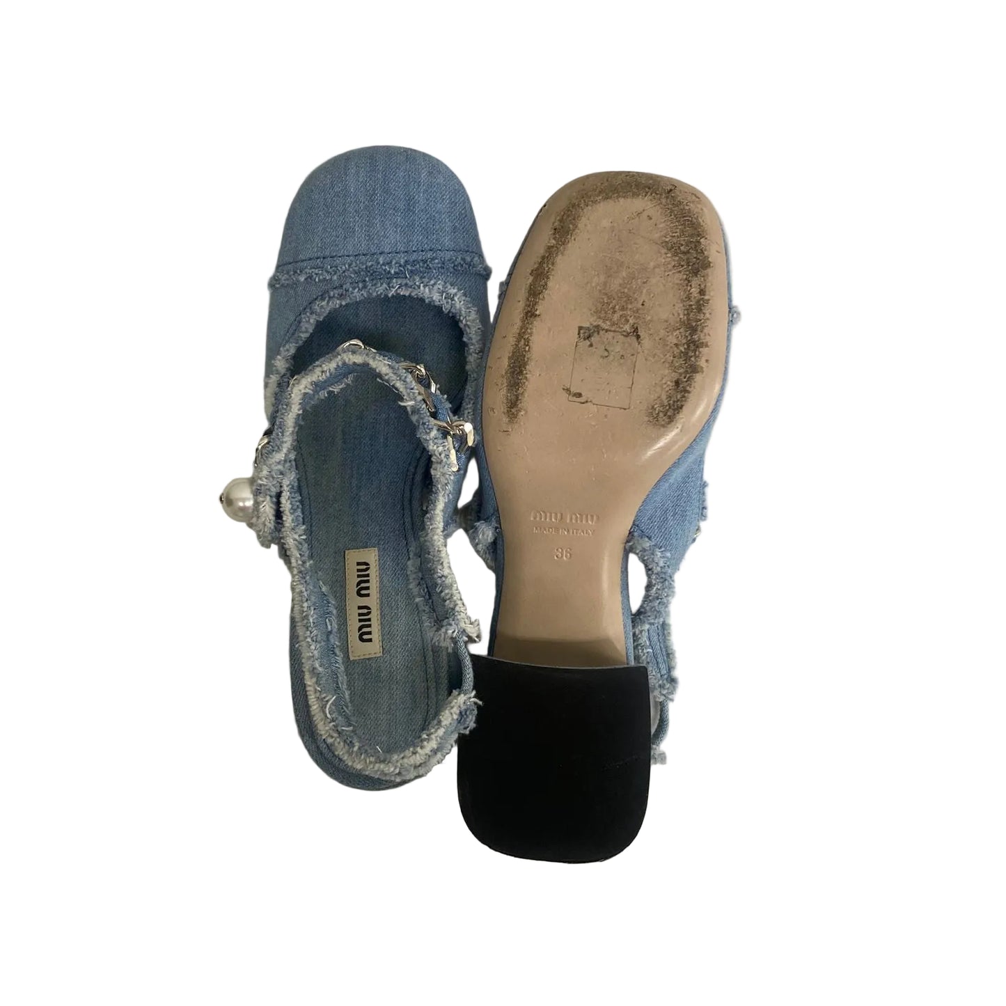 Sandália Miu Miu Jeans Com Pérola Tam 34 Br