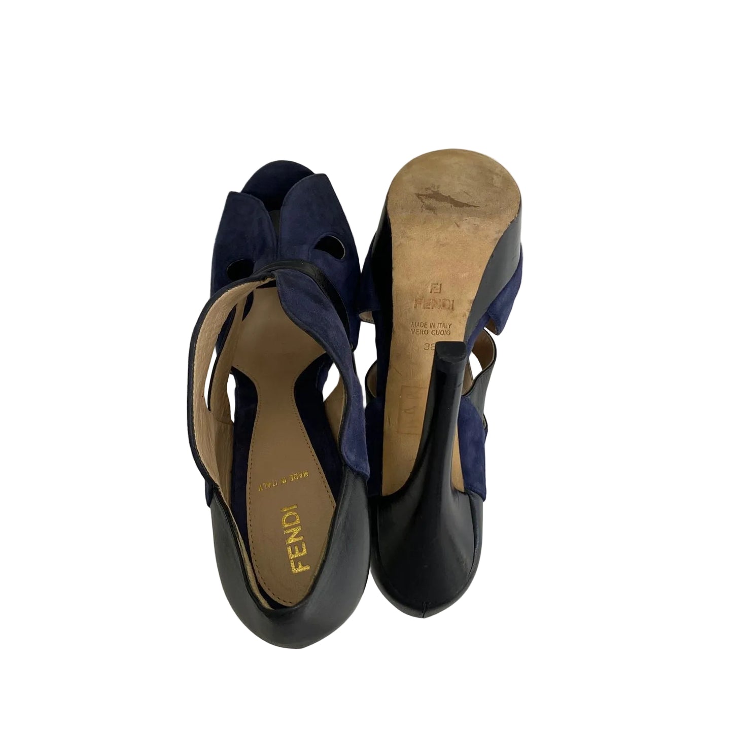 Sandalia Fendi Azul e Preto Tam 38 Br