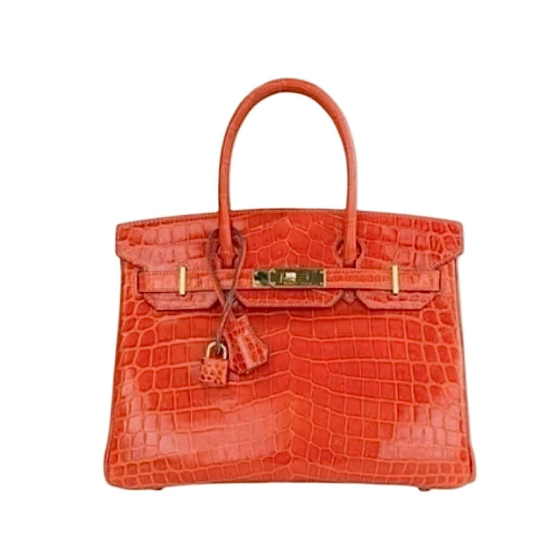 Bolsa Hermès Birkin Croco 30 Laranja Ferragem Dourada