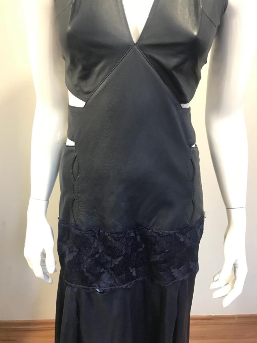 Vestido Paula Raia de couro azul marinho