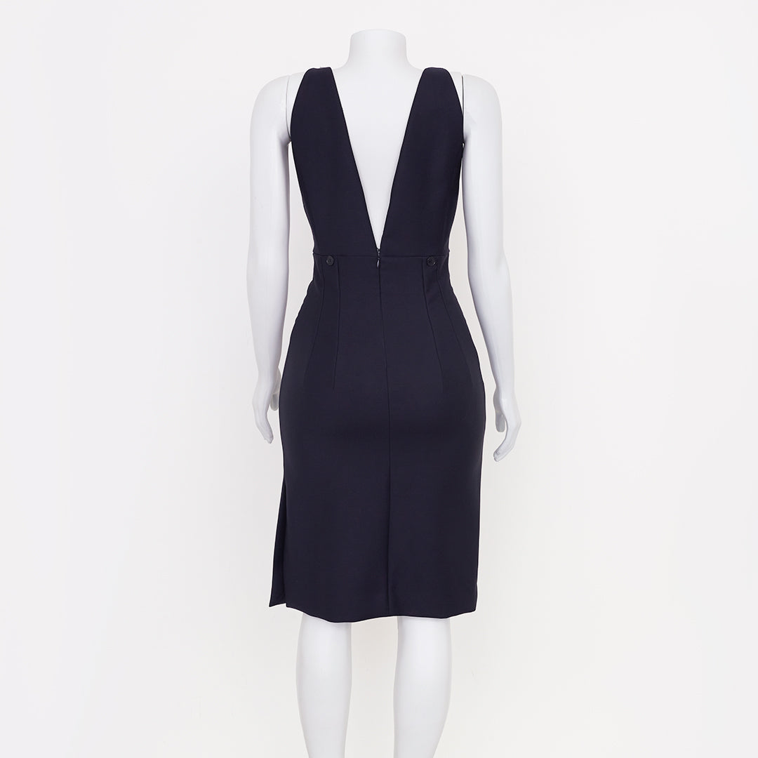 Vestido Dior Preto c/ Decote V e Botões Aplicados Tam.38 It