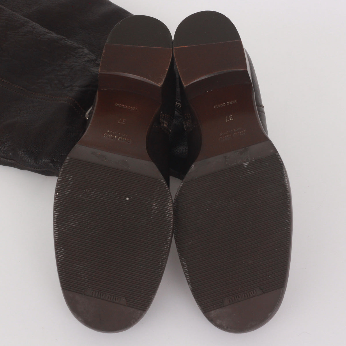 Bota Miu Miu Over The Knee Marrom Escuro e Detalhe em Fivela Tam. 37 Br