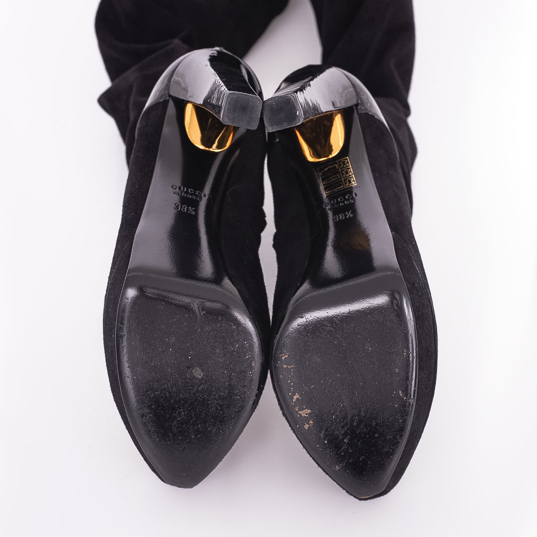 Bota Gucci Cano Alto Preto de Camurça Tam.36 Br