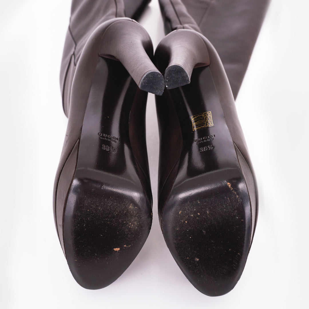 Bota Gucci Cano Alto Marrom Tam. 36 Br