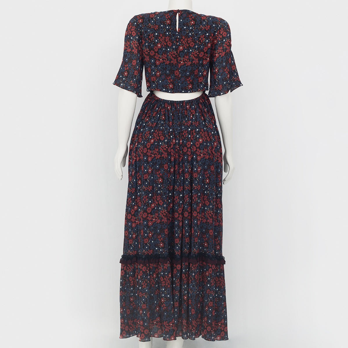 Vestido Chloé Estampado Vinho e Azul Tam. 34