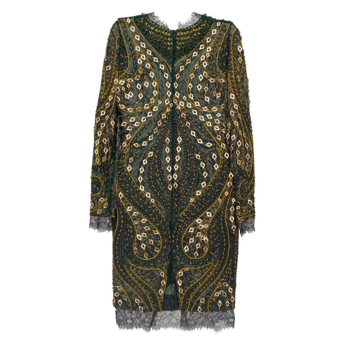 Vestido Emilio Pucci Bordado Verde e Dourado Tam 34.