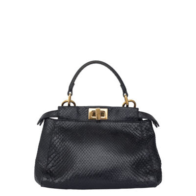 Bolsa Fendi Peekaboo Iconic Phytton Preto com Dourado