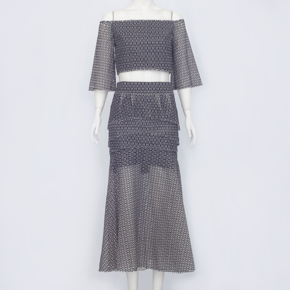 Conjunto Saia e Cropped Paula Raia Cinza Tam. 36