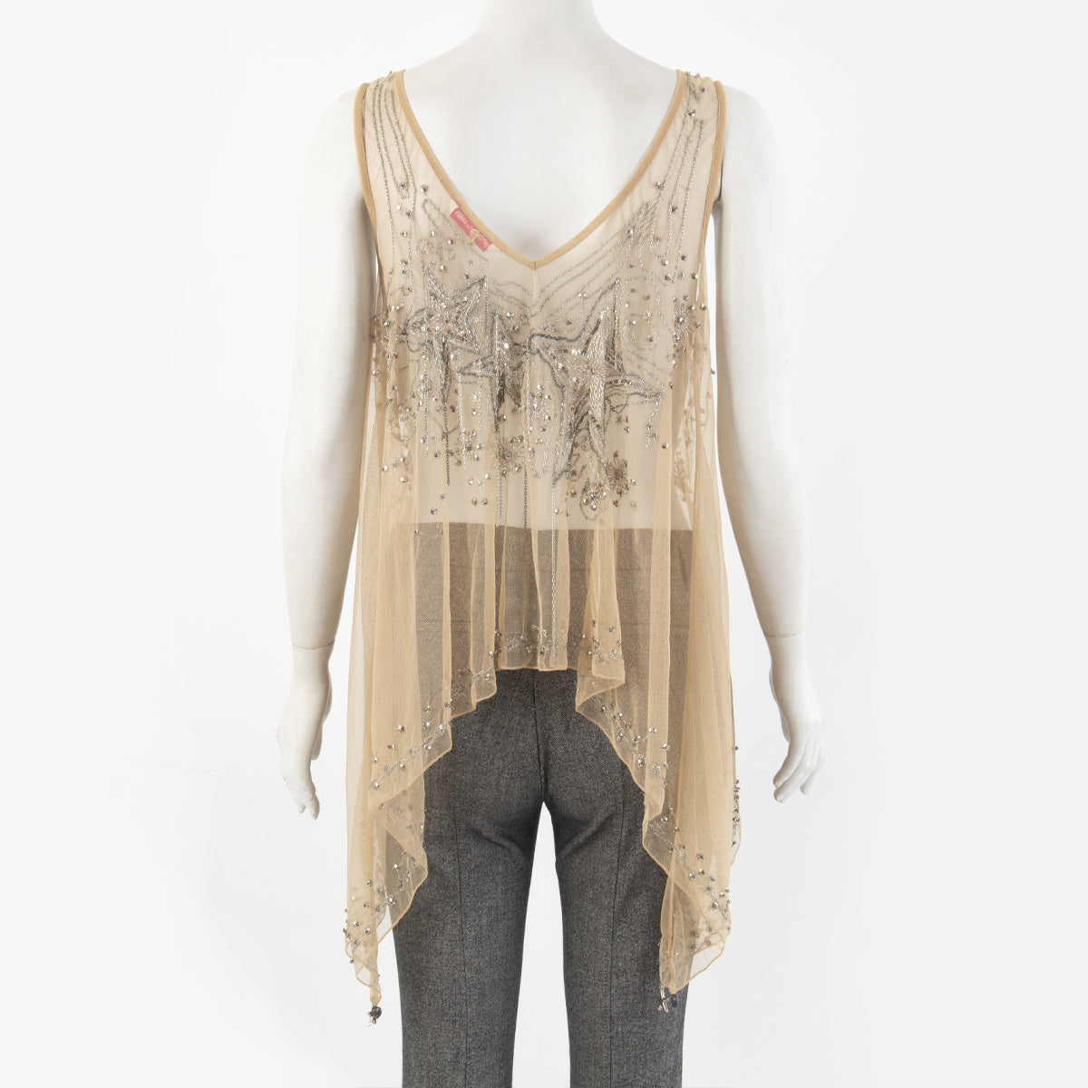 Blusa Matthew Williamson Tule Com ferragens Bege Tam. P