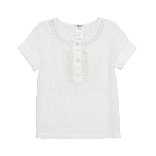 Blusa Chloé Branca com Detalhe em Renda Tam. XS