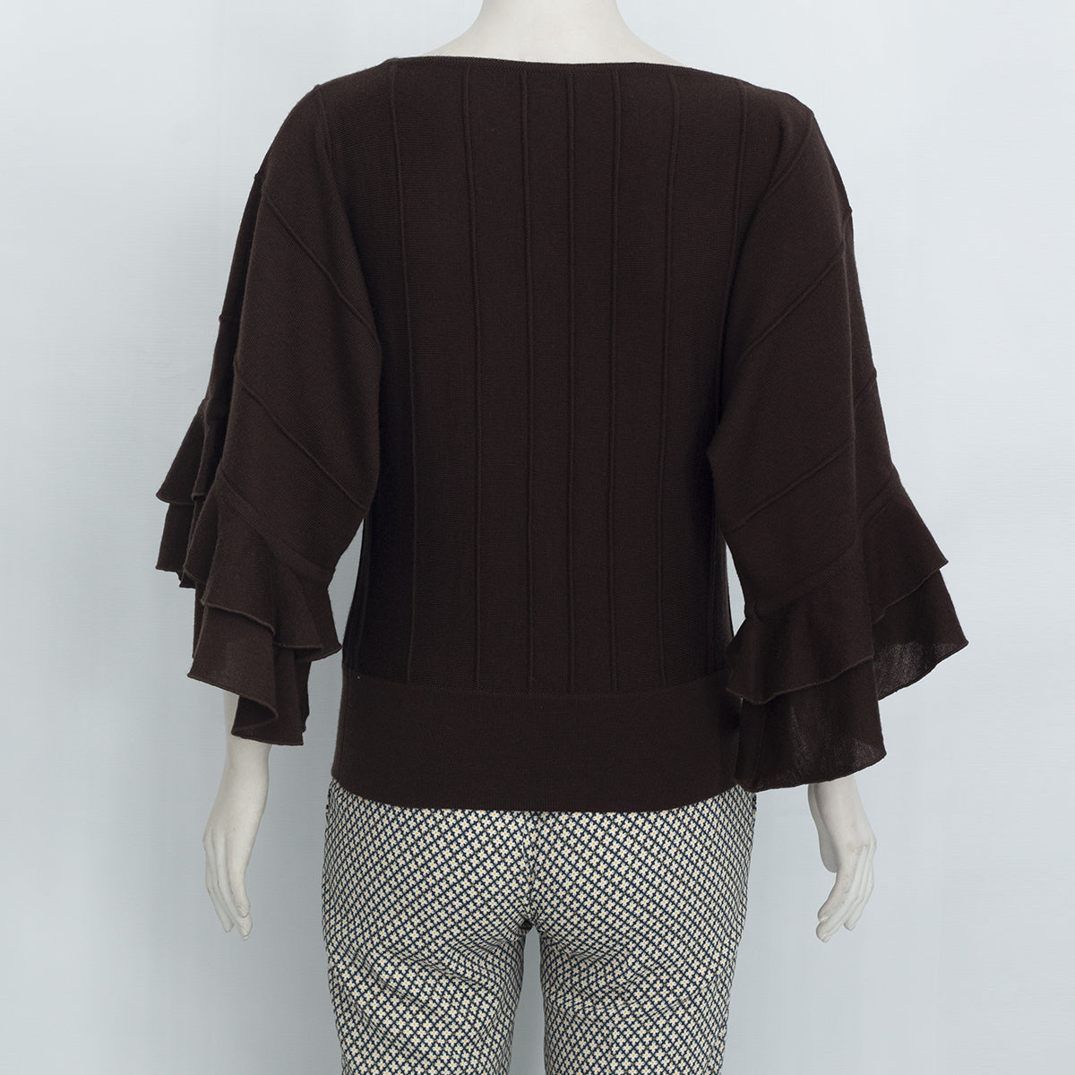 Tricot Valentino Marrom Manga Babados Tam. 40