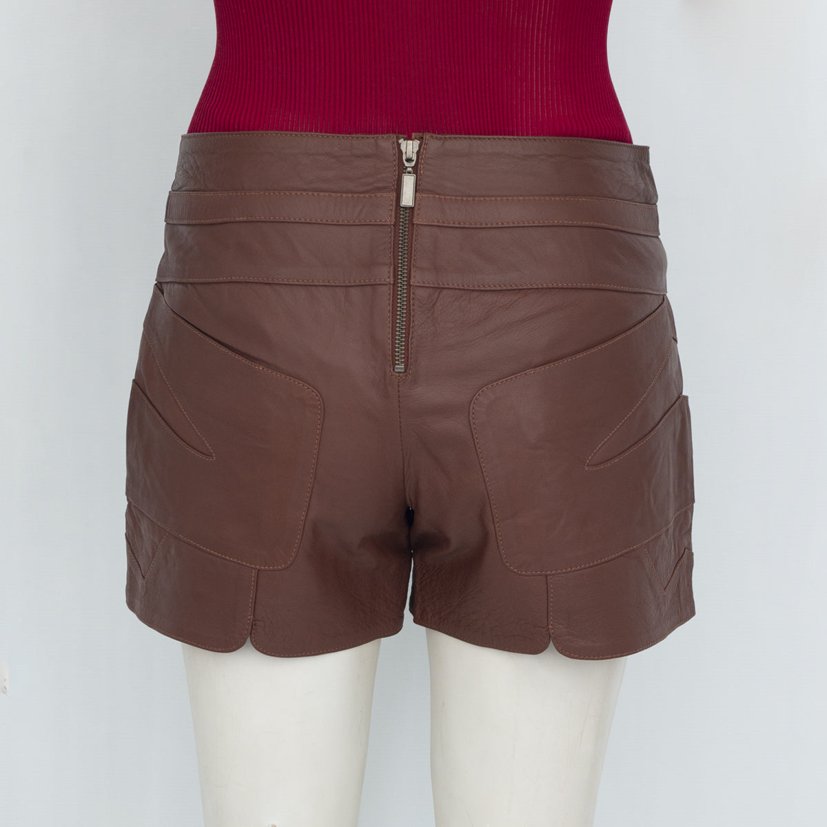 Short Cris Barros Couro Marrom Tam. 36