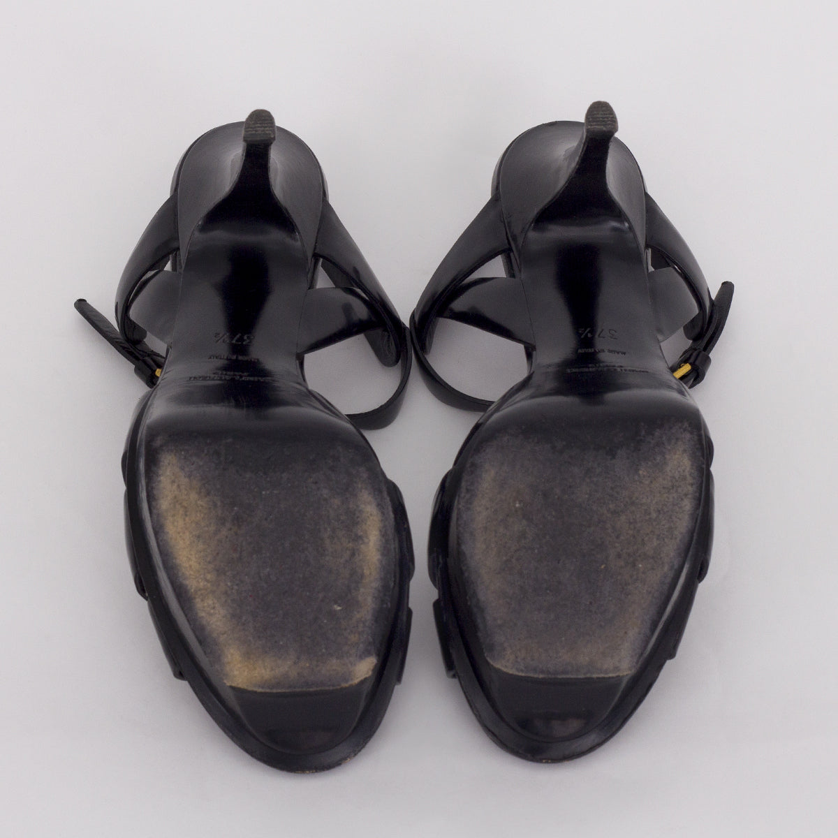 Sandália Saint Laurent Tribute Couro Preta Tam 37,5