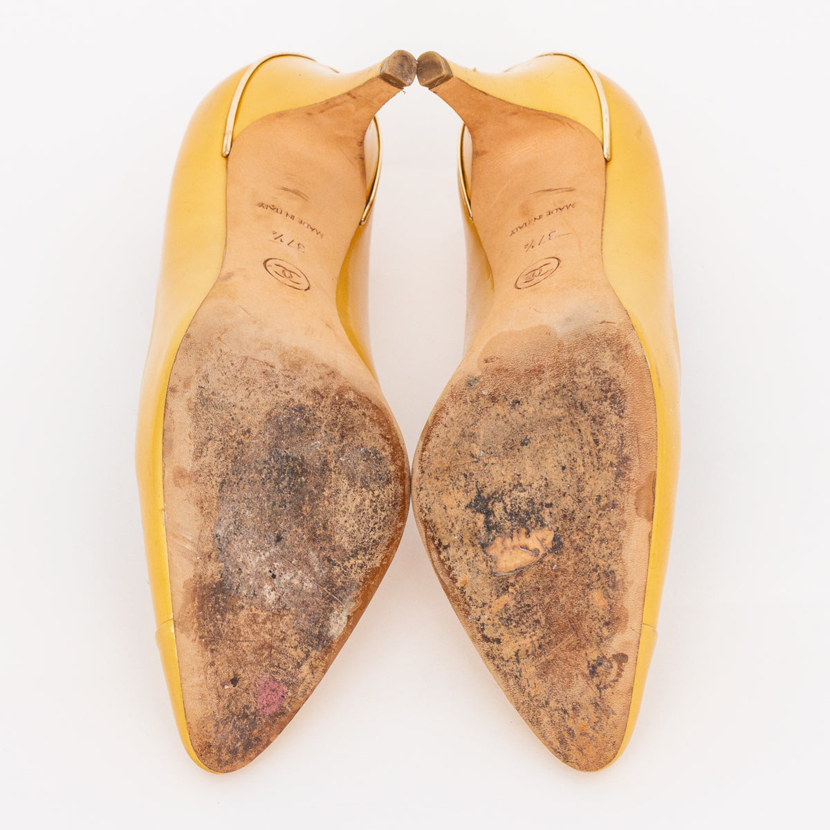 Sapato Chanel Scarpin Amarelo com Dourado Tam. 37,5